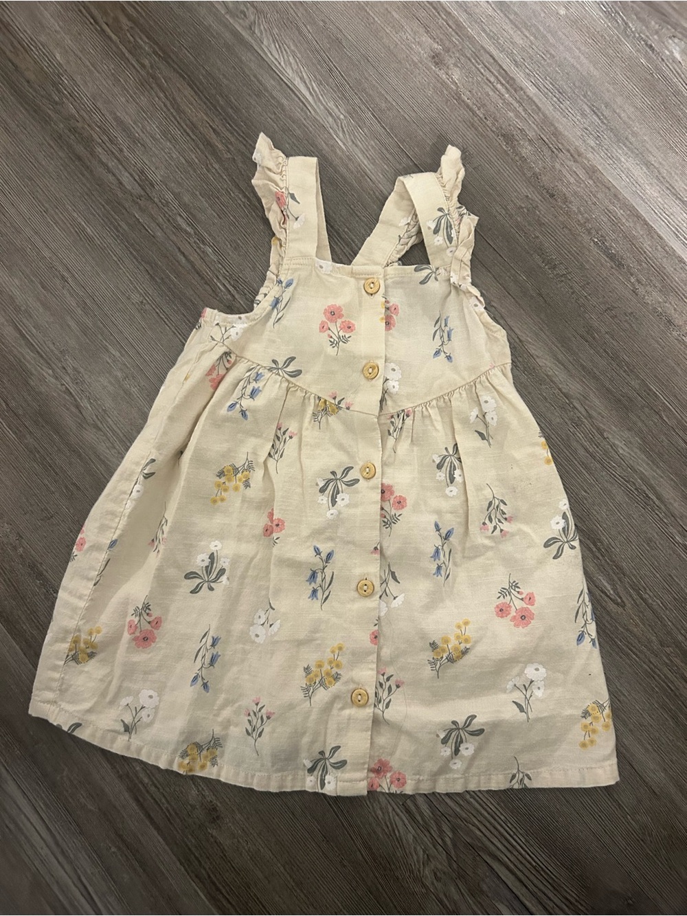 H&M Cream Floral Ruffle-Strap Dress with Pink, Yellow, Blue Blossoms